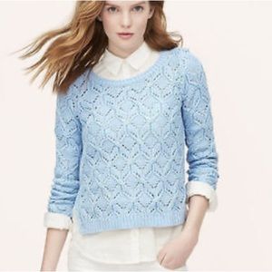 LOFT Women Diamond Pointelle Blue Sweater | XS